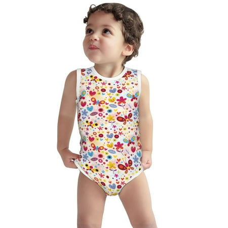 

Vsdgher Cute Butterfly Flowers Print Baby Unisex Baby Cotton Sleeveless Bodysuits Soft and velvety comfortable and breathable