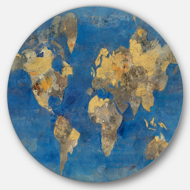 Designart 'Golden Glam World Map' Glam Metal Circle Wall Art - Disc of 36
