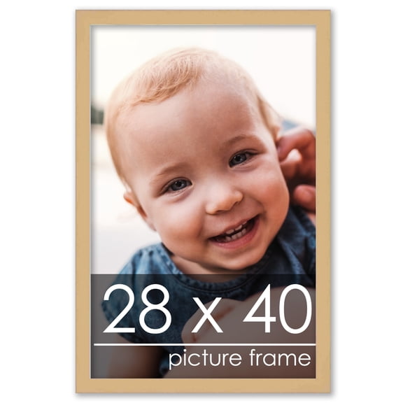 28x40 Natural Wood Picture Frame - UV Acrylic, Foam Board Backing, Hanging Hardware