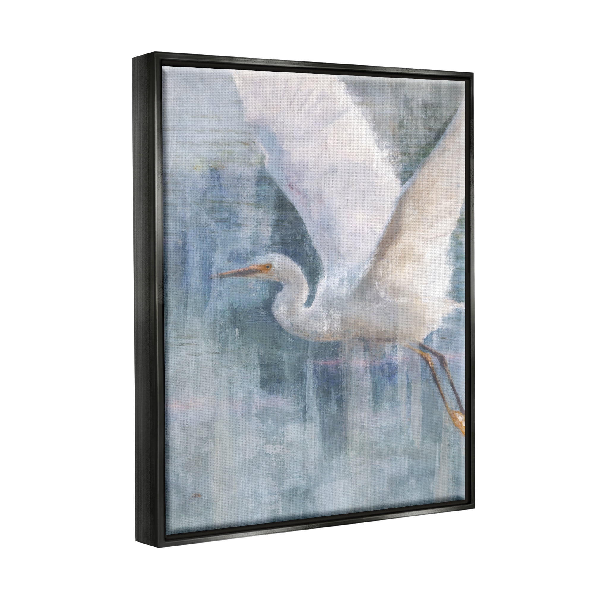 Stupell Industries Flying Egret Coastal Abstraction Coastal Painting Black Floater Framed Art Print Wall Art