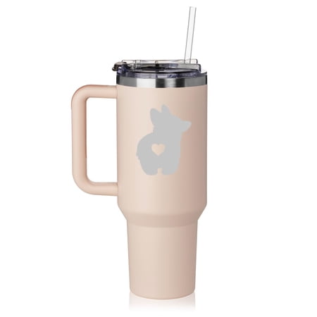 40 oz Tumbler with Handle and Straw Lid Stainless Steel Insulated Travel Mug Cup Corgi Butt (Rose Quartz)