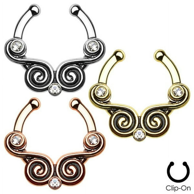Non-Piercing Septum Hanger - Lace Swirls with CZ