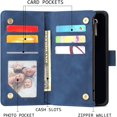 thumbnail image 2 of Wallet Case for iPhone 16e, Premium Vintage PU Leather Zipper Pocket Case with Card Holder Slots Magnetic Closure Kickstand Wrist Strap Shockproof Flip Folio Cover - Blue, 2 of 14