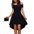 thumbnail image 2 of Autumn Wedding Guest Dress Womens Off The Shoulder Short Sleeve High Low Cocktail Skater Dress Women's Dresses Casual Black S, 2 of 5