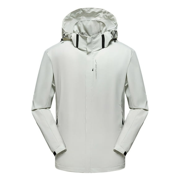 TIMIFIS Men's White Lightweight Jackets Hooded Front-Zip Golf Jacket Sun Protection Work Coat Windbreaker for Hiking Travel Outdoor Charging Jacket Coat-White - Fall Savings Clearance