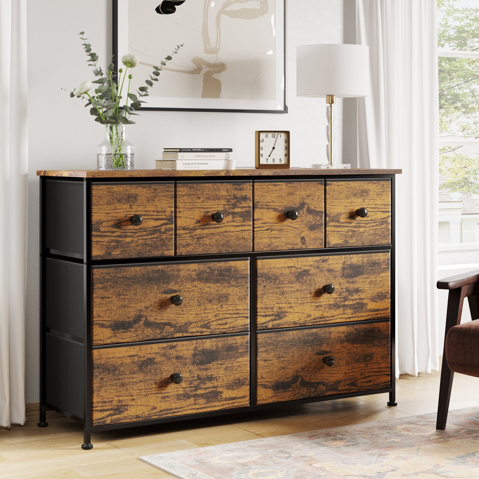 8 Drawer Wood Metal Storage Cabinet Dresser Chest Cabinet Living Room Furniture 