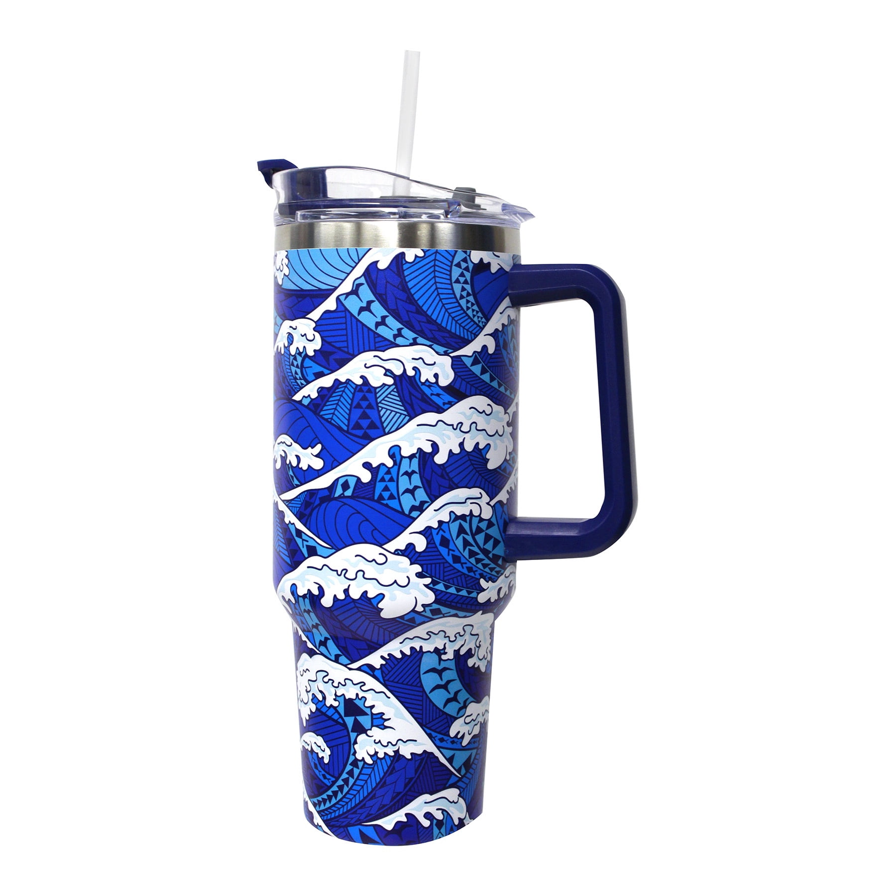 Natural HI Tribal Wave Insulated Stainless Steel Tumbler with Handle, 40 oz