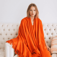 thumbnail image 5 of Organic Club Hermes Sheep Wool Throw Wrap 55x70'' (140x178 cm) Wool Throw Blanket with Fringe for Couch Sofa or Bed, Orange, 5 of 9
