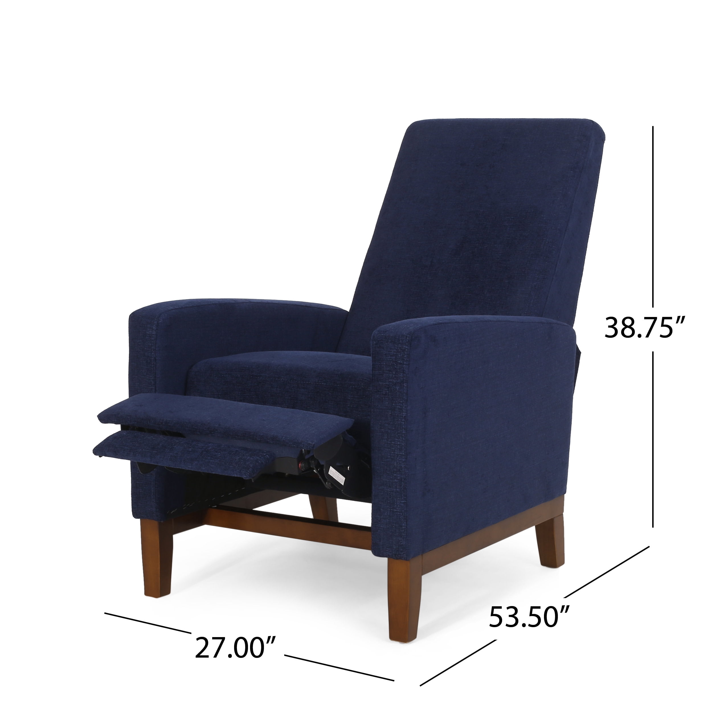 Noble House Andrea Fabric Pushback Recliner, Navy Blue and Brown