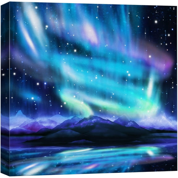 wall26 - Canvas Prints Wall Art - Northern Lights,Aurora Borealis,Dramatic Landscape | Modern Wall Decor/Home Decoration Stretched Gallery Canvas Wrap Giclee Print. Ready to Hang - 16" x 16"