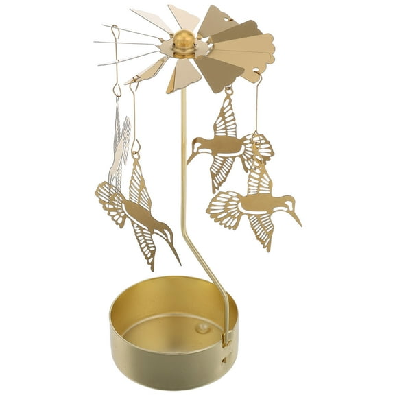 PTOOTP Rotating Tealight Carousel Indoor Settings Hummingbird Candle Holder Golden 1Pack