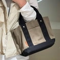 thumbnail image 1 of Bolso de mano de lona, bolso de mano a la moda para mujer, vacaciones, 2 asas con bolsillo externo, bolso de lona de gran capacidad para mujer, 1 of 8