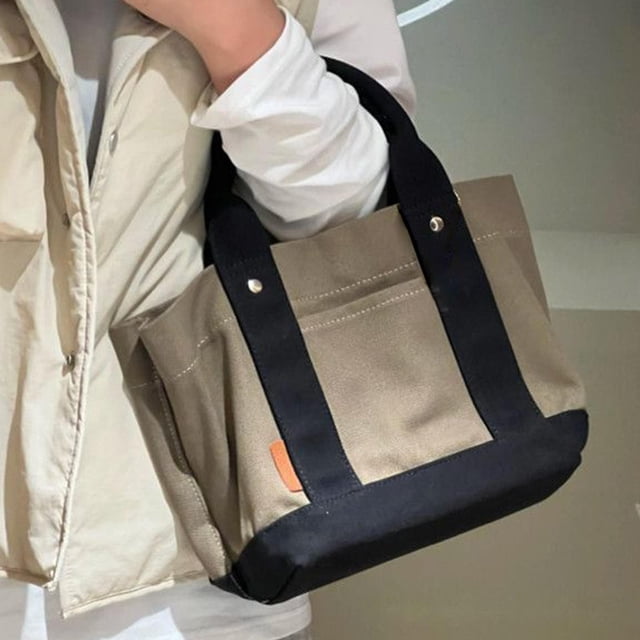 Bolso de mano de lona, bolso de mano a la moda para mujer, vacaciones, 2 asas con bolsillo externo, bolso de lona de gran capacidad para mujer