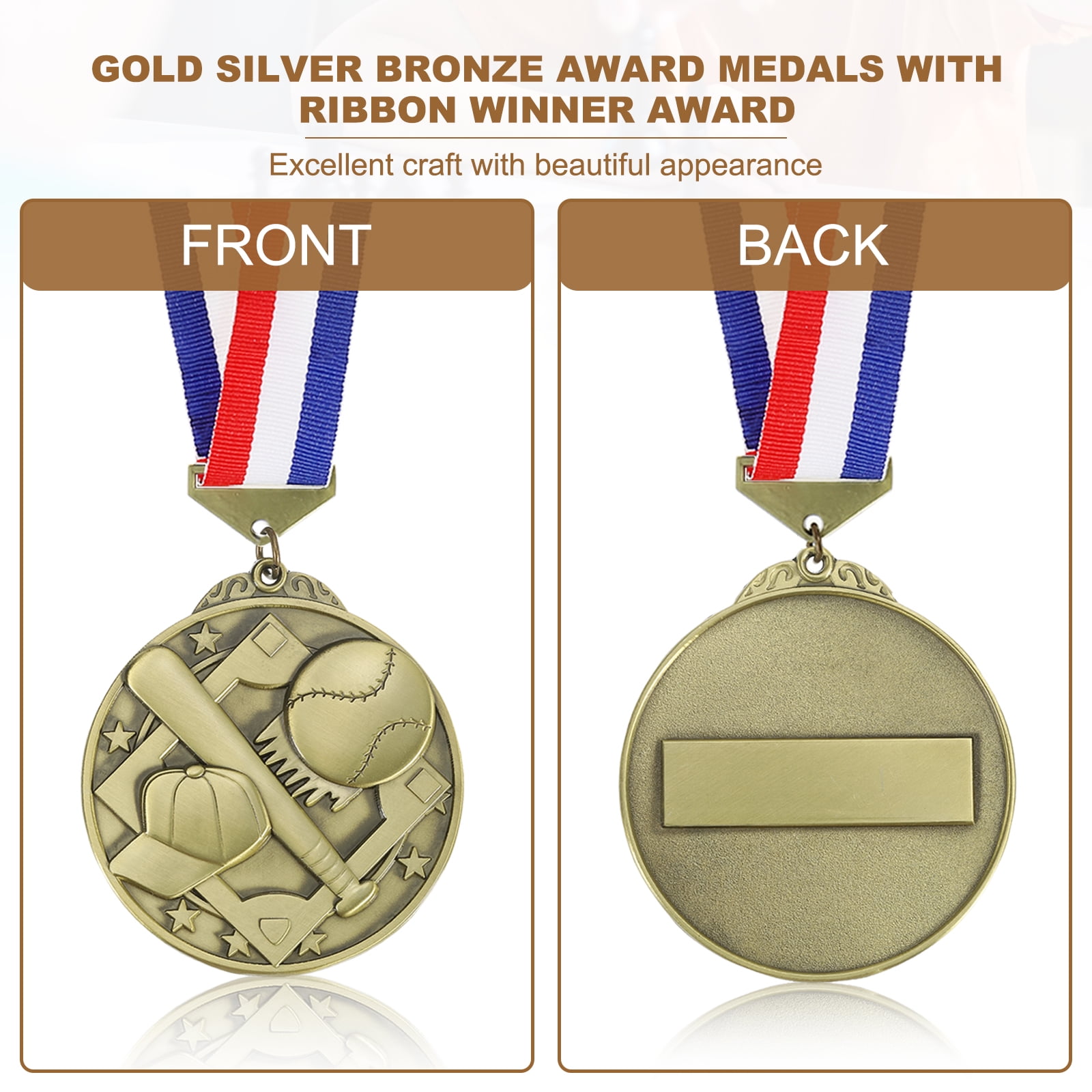 Uxcell Baseball Games Cap Award Medals with Ribbons, Winner Medals Prizes for Competitions Sports Party Gold