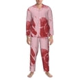 thumbnail image 3 of Lsque Striped Meat Pattern Long Sleeve Pajama Set for Men - Soft 2-Piece Sleepwear and Loungewear Set with Pockets, Comfy Nightwear-Medium, 3 of 7