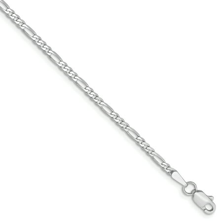 Roy Rose Jewelry 14K White Gold 2.4mm Flat Figaro Chain Bracelet ~ Length 8&amp;#39;&amp;#39; inches