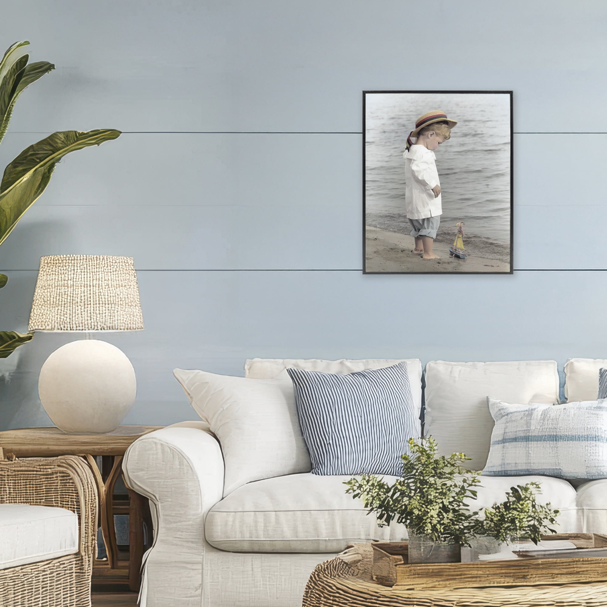 Stupell Industries Child on Beach Shore Black Framed Giclee Art, design by Kendra Dew