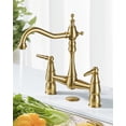 thumbnail image 3 of Wowow Brass Bridge Centerset Kitchen Faucet for Sink, 2 Handle 2 Hole 360 Degree Swivel Faucets for Vintage Farmhouse, Gold, 3 of 8