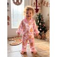 thumbnail image 4 of Cjfdfy Toddler Baby Girl Christmas Satin Pajamas Set Gingerbread Man Print Long Sleeve Fuzzy Trim Button Up Tops And Pants Kids Girl Cute My First Christmas Loungewear 1-7Y, 4 of 9