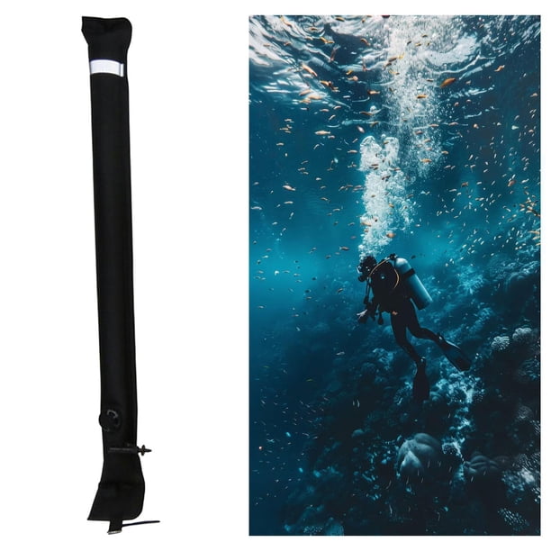 Marcador de superficie de buceo Flotación Flotación ligera Tubo de señal de buceo inflable de alta visibilidad para deportes acuáticos Actividades al Válvula negra de 45 cm
