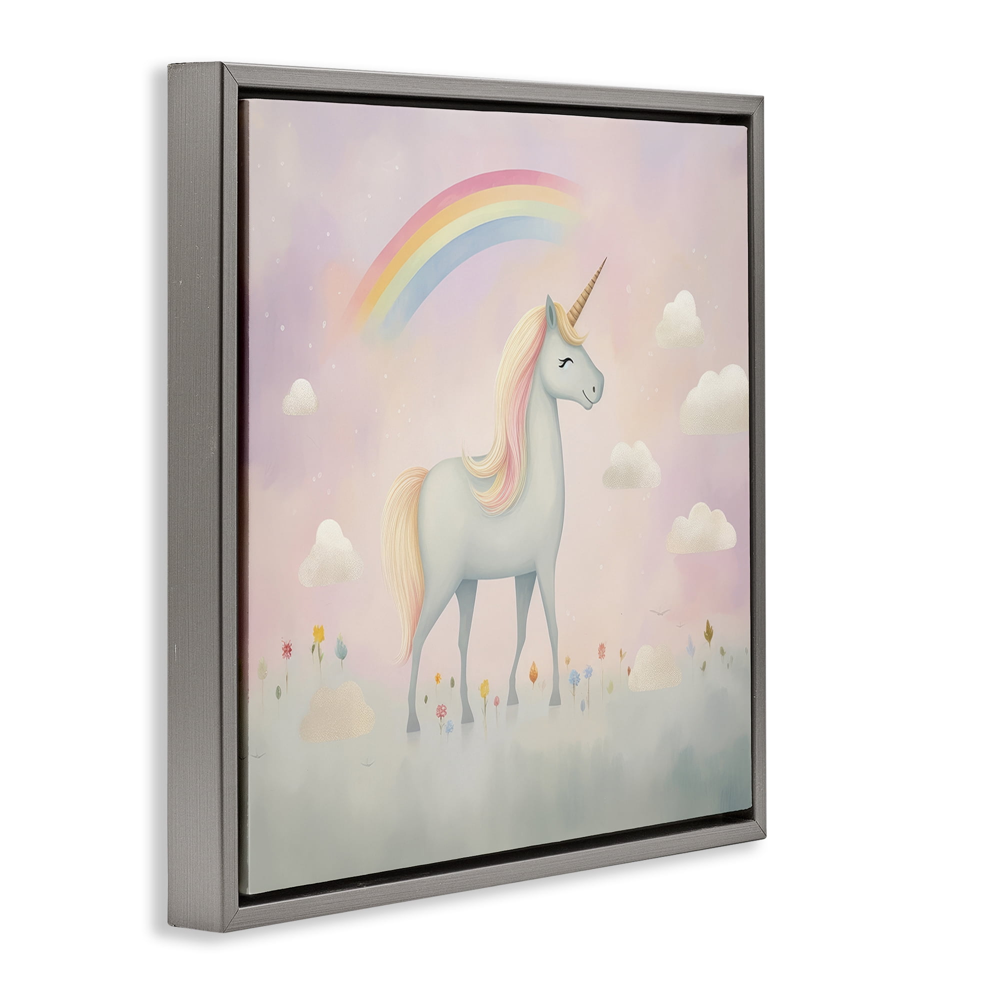 Stupell Industries Mystical Unicorn Dreams in Pastel Gray Framed Floater Canvas Wall Art, design by Lazar Studio