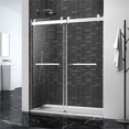 thumbnail image 2 of Clovis 76x72" Double Sliding Glass Shower Door w/ Buffer in Brushed Nickel/Clear, 2 of 7