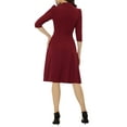 thumbnail image 3 of INSPIRE CHIC Women's Vintage Dress 3/4 Sleeves Stand Collar Office A-Line Dress L Wine Red, 3 of 6