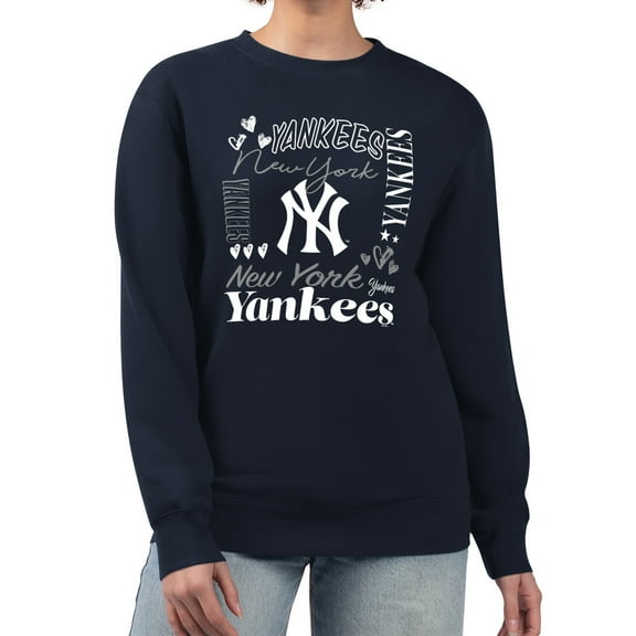 Women's G-III 4Her by Carl Banks Navy New York Yankees Collage Team Graphic Fleece Pullover Hoodie