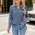 thumbnail image 6 of Scyoekwg Womens Fall Tops V-Neck Button Knitted Pullover Top Long Sleeve Tops Vintage Loose Solid Color Fall Clothes Dressy Casual Blouses Fashion Tops(Blue,XXL), 6 of 8