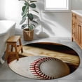 thumbnail image 4 of Area Rug 36in, Vintage Baseball with Wooden Bat Floor Carpet Living Room Rug, American Sports Non-Slip Welcome Mat Indoor Rugs for Bedroom Dining Room, 4 of 9