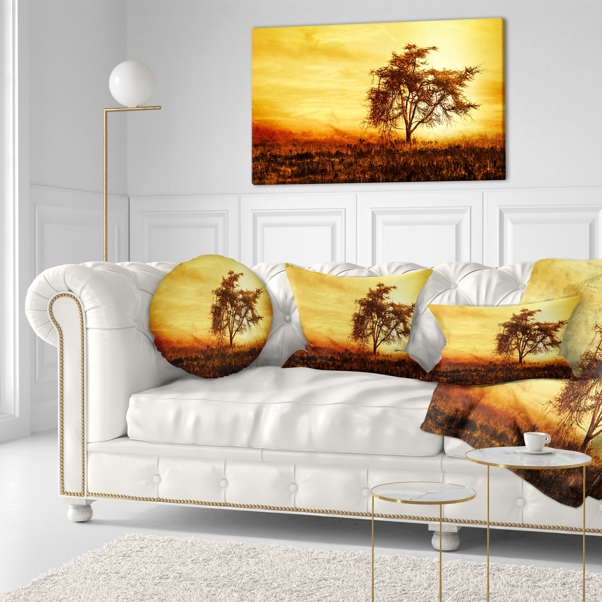 Designart African Tree Silhouette - Landscape Photo Throw Pillow - 12x20