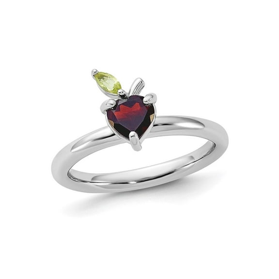 1.00 Carat (Ctw) Natural Garnet Heart Ring in Sterling Silver with Peridot for Women