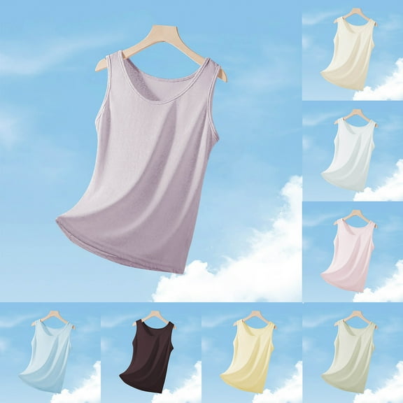 FRSASU Tank Tops for Women Solid Color Comfy Casual Sleeveless Summer T Shirts Loose Crewneck Camisole Vest Yellow XL(XL)