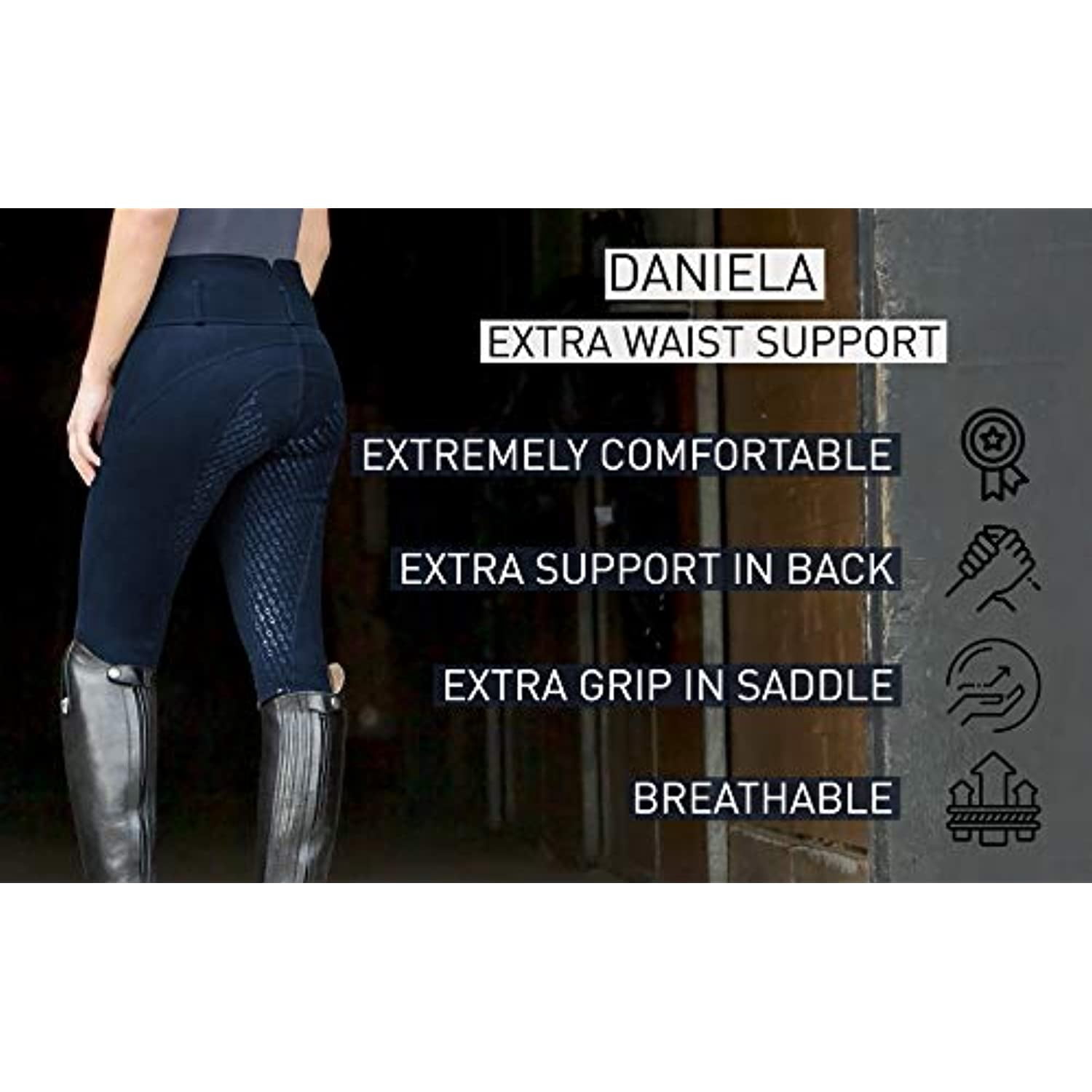 HORZE Daniela High Waist Comfortable Equestrian Riding Breeches with Silicone Full Seat - Dark Navy - US 26