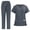 #04_Dark Gray, variant on Women's Medical Scrub Sets V-Neck Short Sleeve Top and Drawstring Straight Leg Pants Multi-Pocket Nursing Uniform Solid Color Caregiver Workwear S - XXL