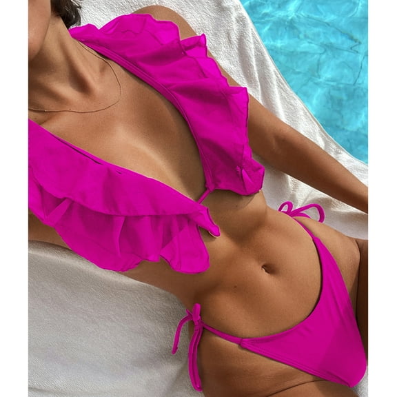 Christmas Clearance! Ohufall Swimsuit Clearance! Womens Swimsuits Print Set Swimsuit Two Piece Filled Bra Swimwear Beachwear