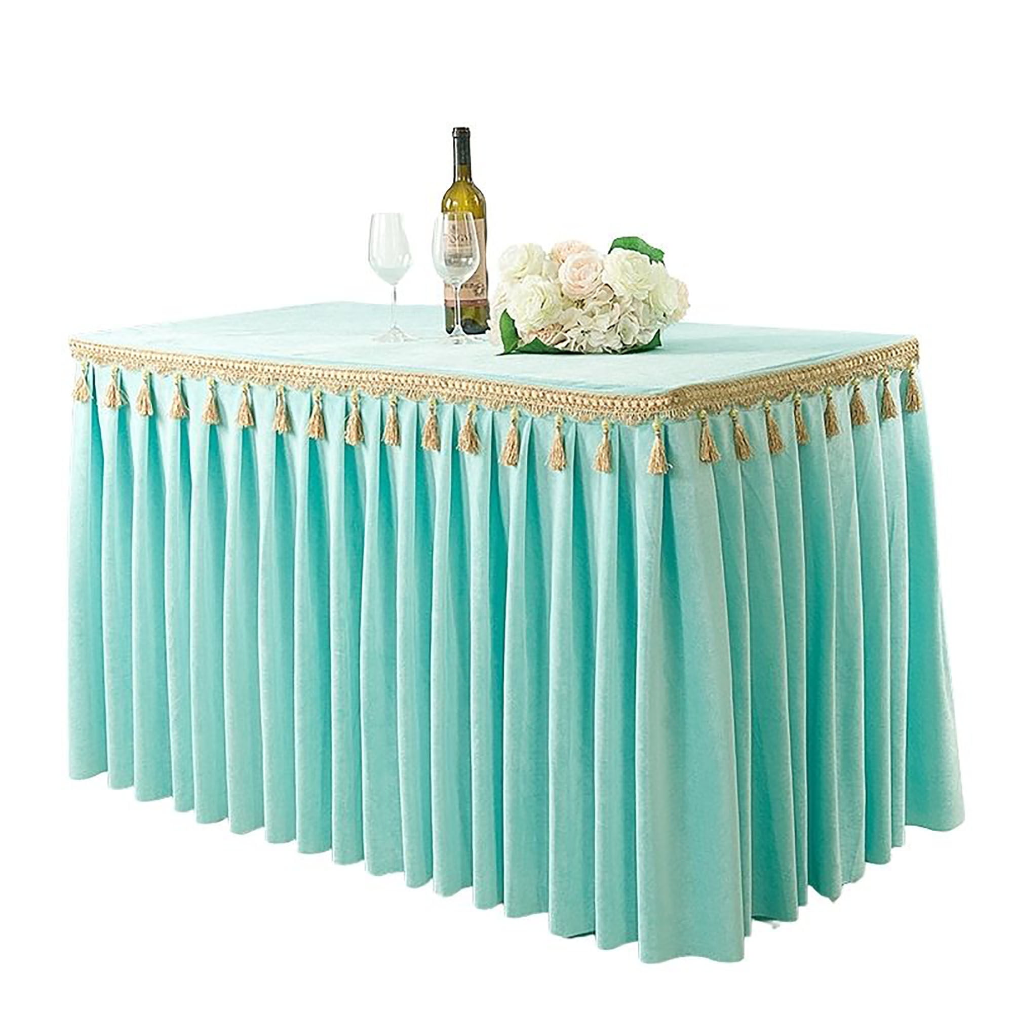 2 Pack Solid Color Velvet Table Skirt Cloth,Fitted Table Skirt With