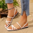 thumbnail image 5 of SZJXBUY Comfy Sandals for Women Walking,Summer Casual Strappy Flat Sandals Breathable Open Toe Comfortable Slip-On Cross Strap Beach Vacation Shoes Beige,36, 5 of 6
