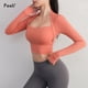 thumbnail image 5 of Camisas de Yoga para mujer, Tops cortos de gimnasia, Top deportivo de manga larga para gimnasio con almohadilla, camisetas transpirables para correr, ropa de entrenamiento y Yoga, 5 of 5