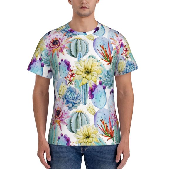 Vsdgher Cactus1 Print Men's Dry Fit Mesh Athletic Shirts Moisture Wicking Tennis T-Shirt Tops