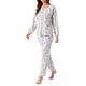 thumbnail image 4 of Conjunto de Pijamas para Mujeres de Manga Larga de Algodón, Botones, Cuello en U, Flores Lindas, Ropa de Casa de 2 Piezas con Bolsillo, Floral Blanca, 4 of 5