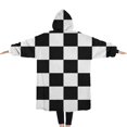 thumbnail image 2 of Oversized Wearable Blanket Hoodie,Black and White Checkered Pattern Sherpa Blanket Hoodie with Super Pockets,Super Warm Fuzzy Pullover for Women & Men, 2 of 6