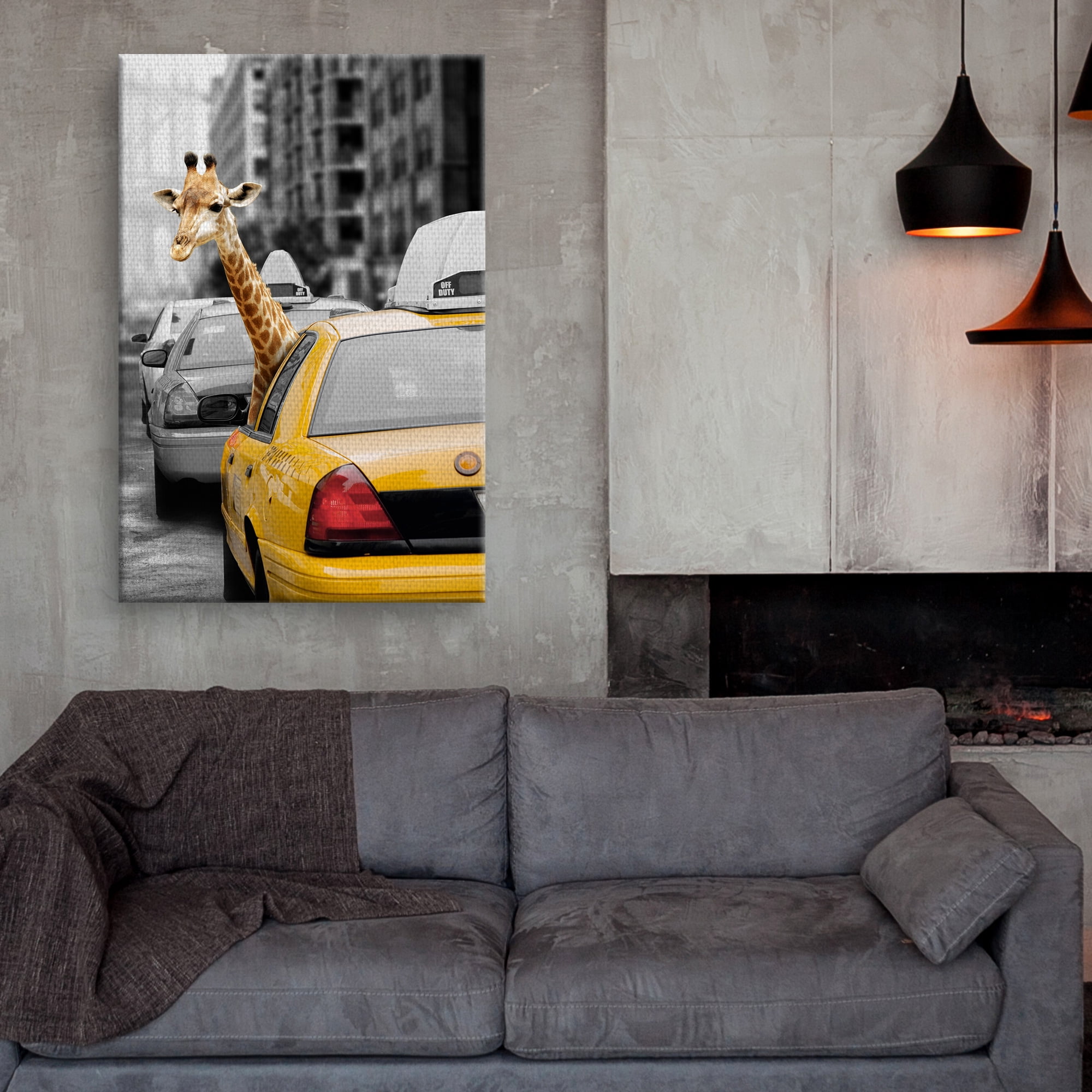 Masterpiece Art Gallery Urban Jungle Giraffe In Taxicab by Belle Maison Canvas Art Print 24" x 36"