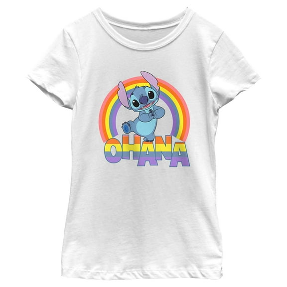 Girl's Lilo & Stitch Rainbow Ohana Graphic Tee White Medium