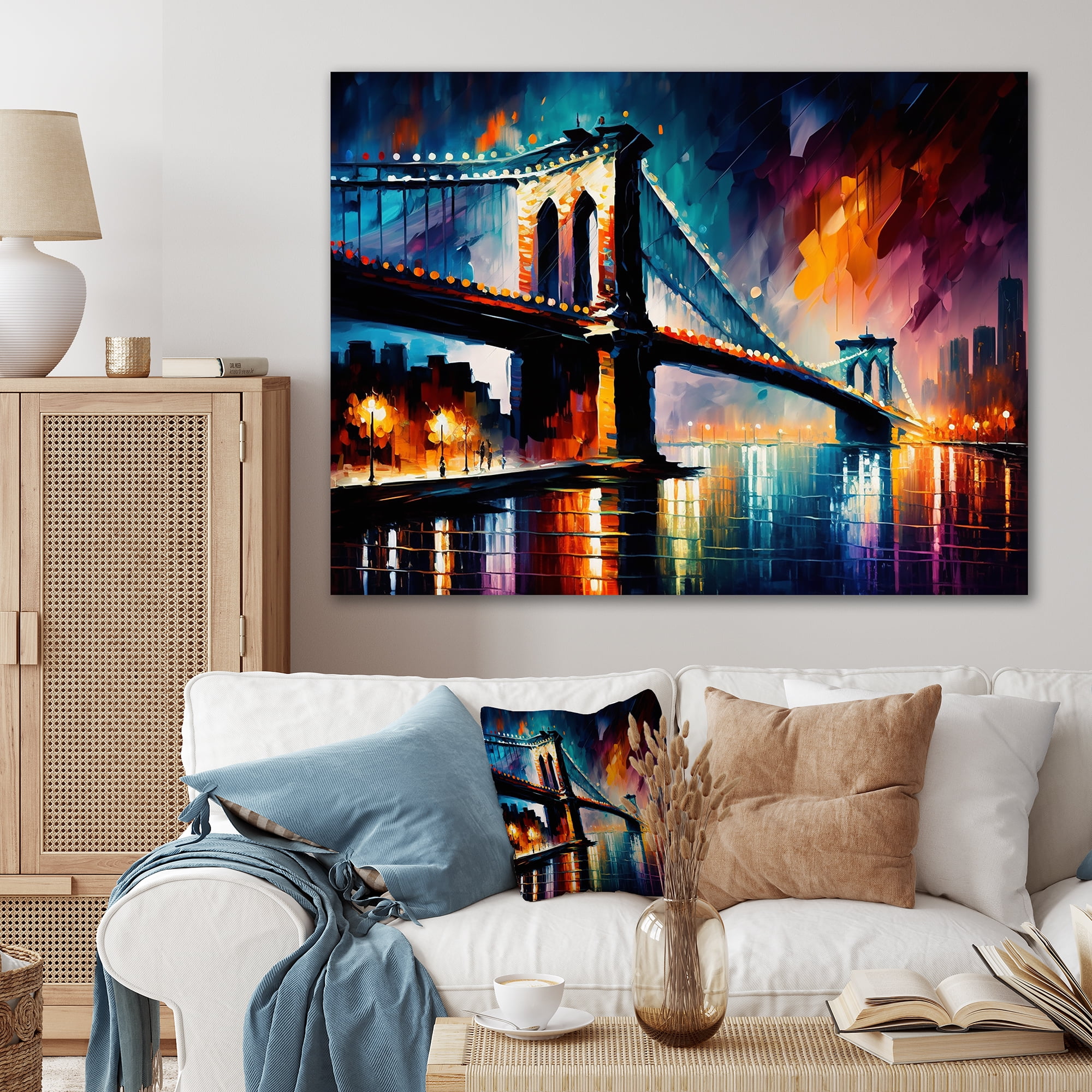 Designart Colorful Brooklyn Bridge Canvas Wall Art
