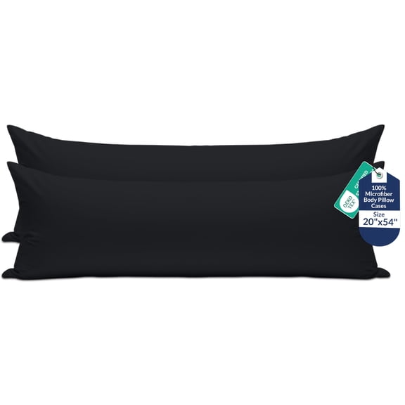 ROYALE LINENS Body Pillow Cover - Double Brushed 1800 Microfiber - 20"x54" with Hidden Zipper Closure - Wrinkle & Fade Resistant - Super Soft Body Pillowcase 2 Pack (Black, Pack of 2)