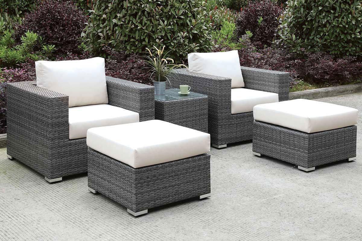Patio Lounge Chairs W/ 2 Ottomans and End Table Set Furniture of America Somani - image 1 of 4