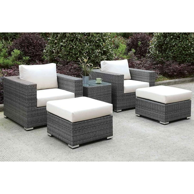 Patio Lounge Chairs W/ 2 Ottomans and End Table Set Furniture of America Somani
