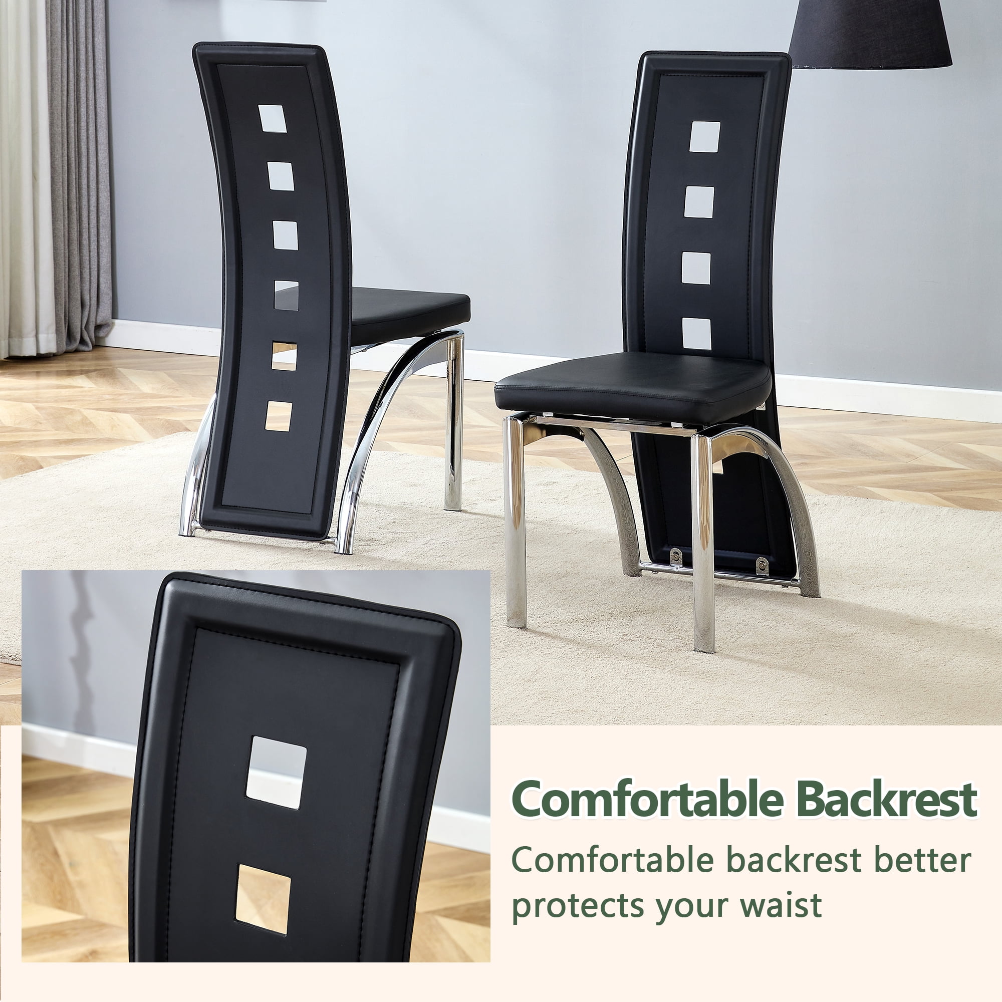 Noble House Modern Minimalist 4-Piece Dining Chair Set - Black Saddleback
