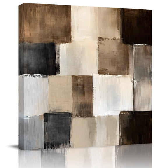 Wall Art Prints, Black Brown Abstract Framed Canvas Prints for Bedroom Living Room Bathroom Office, Oil Painting Color Blocks Gallery Wrap Wall Art Poster for Gifts Home Decor 20"x20"